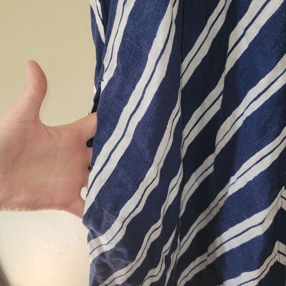 Lands' End Size Medium Womens Blue White Striped Sleeveless Linen Swing Dress - Picture 6 of 7